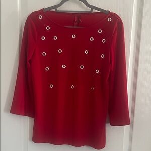 Scarlett Red Women's Blouse with Eyelet Accents